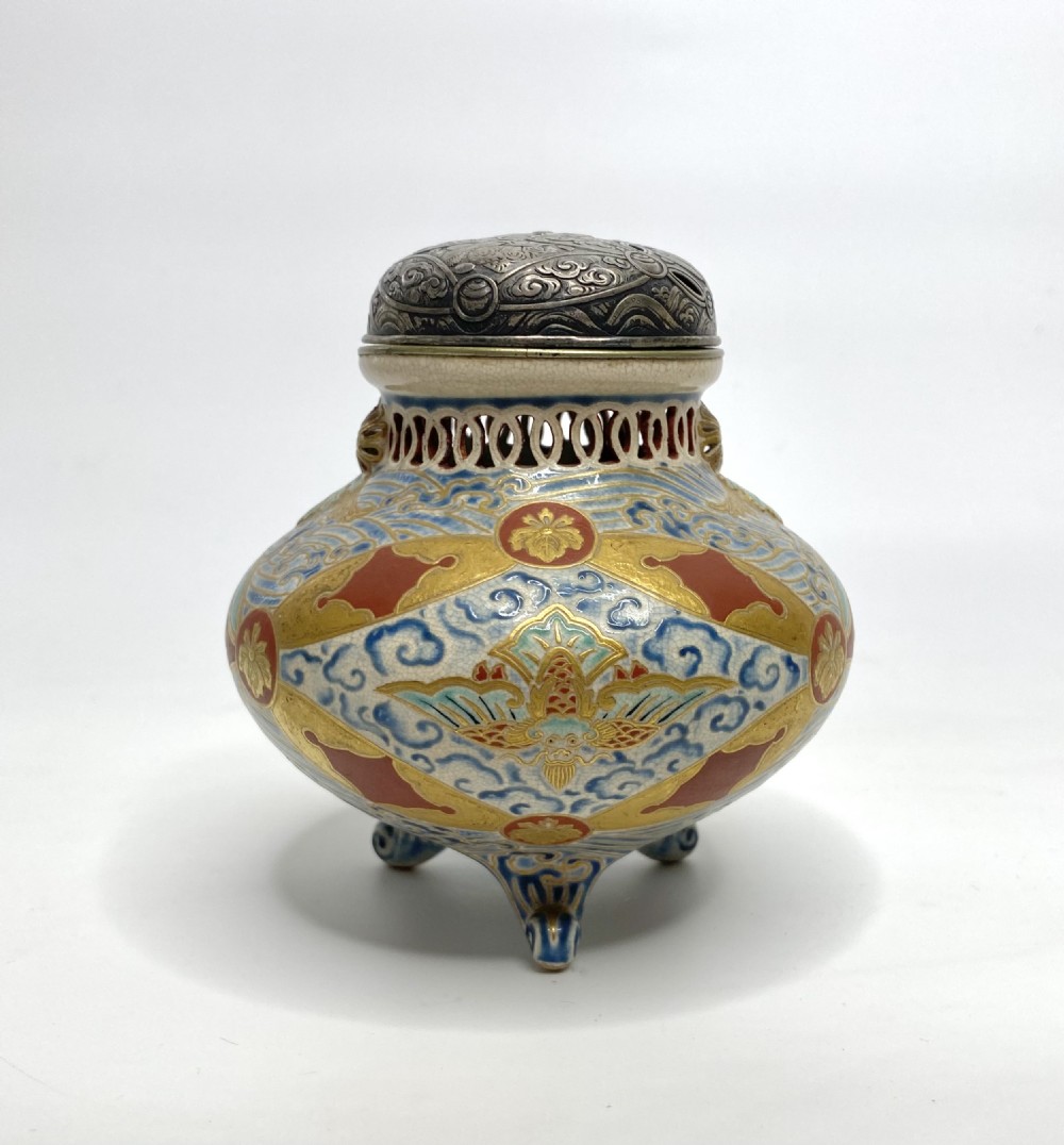 Imperial Satsuma koro and silver cover, Meiji Period.