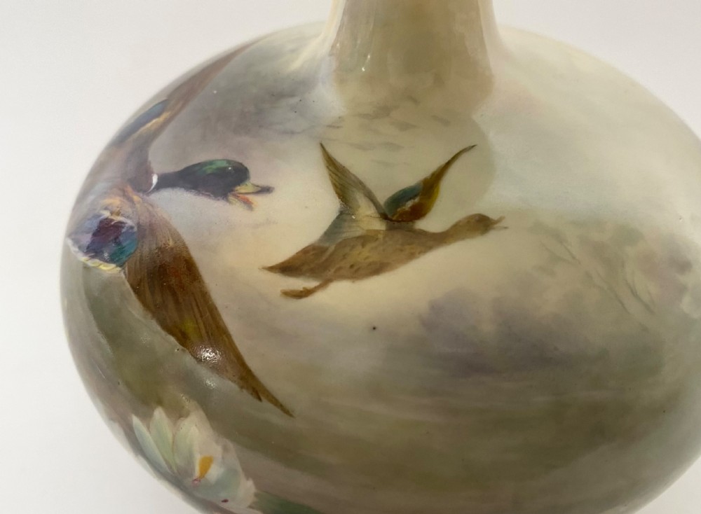 Royal Worcester vase, Ducks, James Stinton, d. 1908. View V