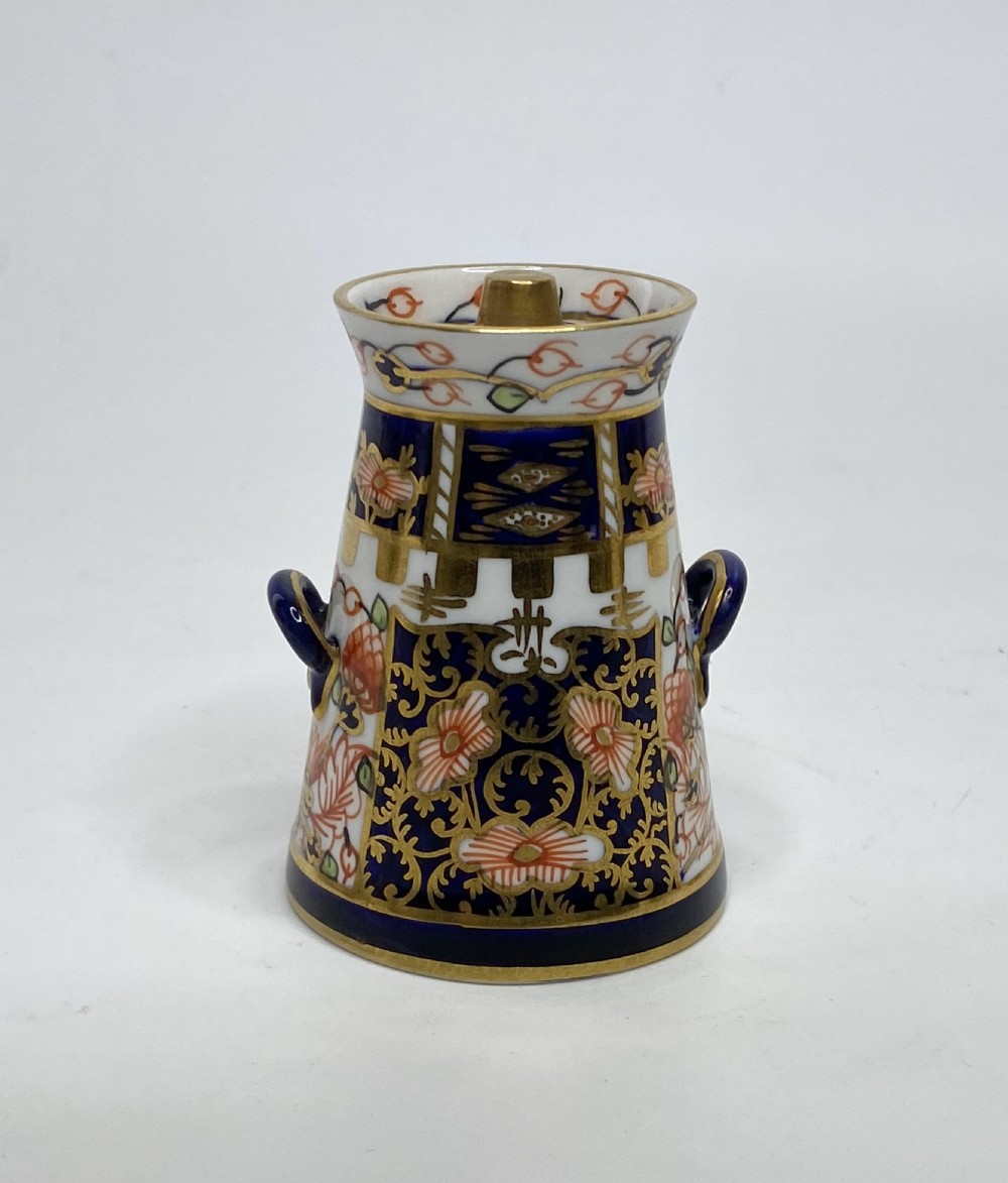 Royal Crown Derby milk churn and cover, dated 1921.