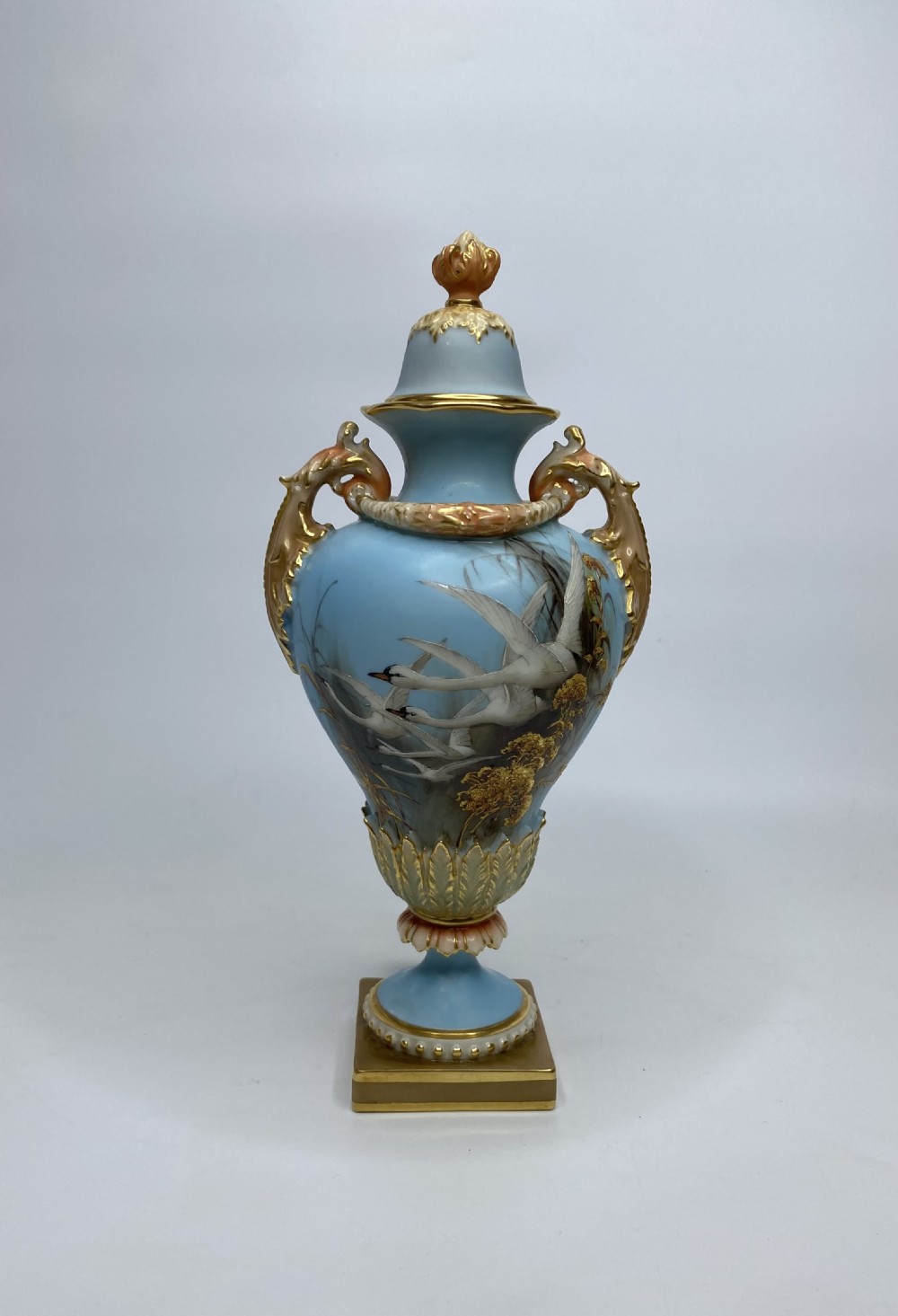 Royal Worcester ‘Swans’ vase and cover, Charles Baldwyn, d. 1902.