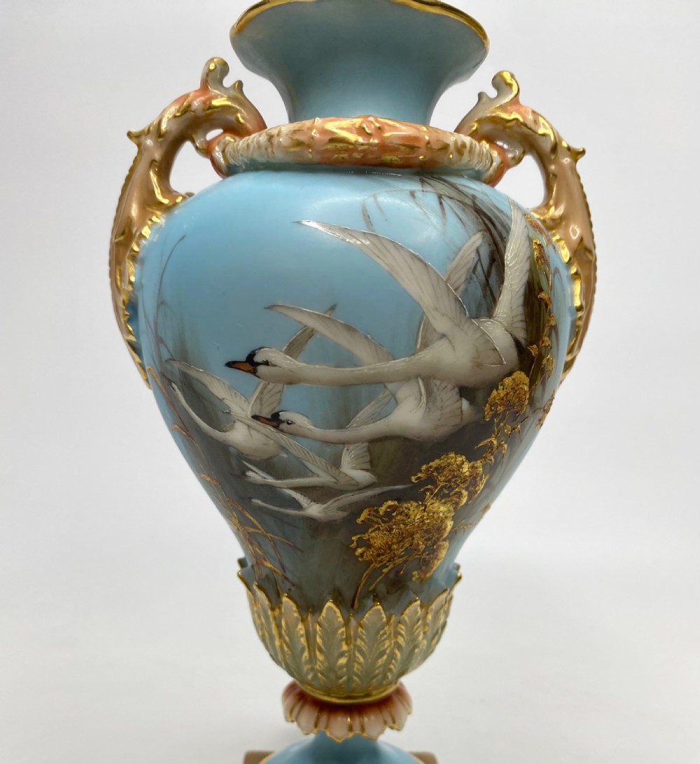 Royal Worcester ‘Swans’ vase and cover, Charles Baldwyn, d. 1902. View II