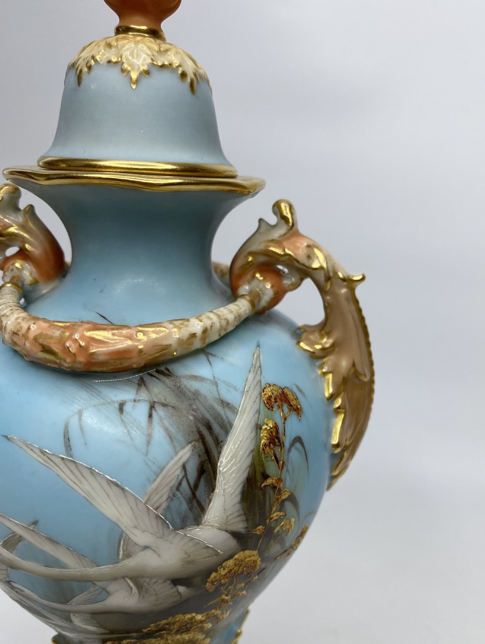 Royal Worcester ‘Swans’ vase and cover, Charles Baldwyn, d. 1902. View IV