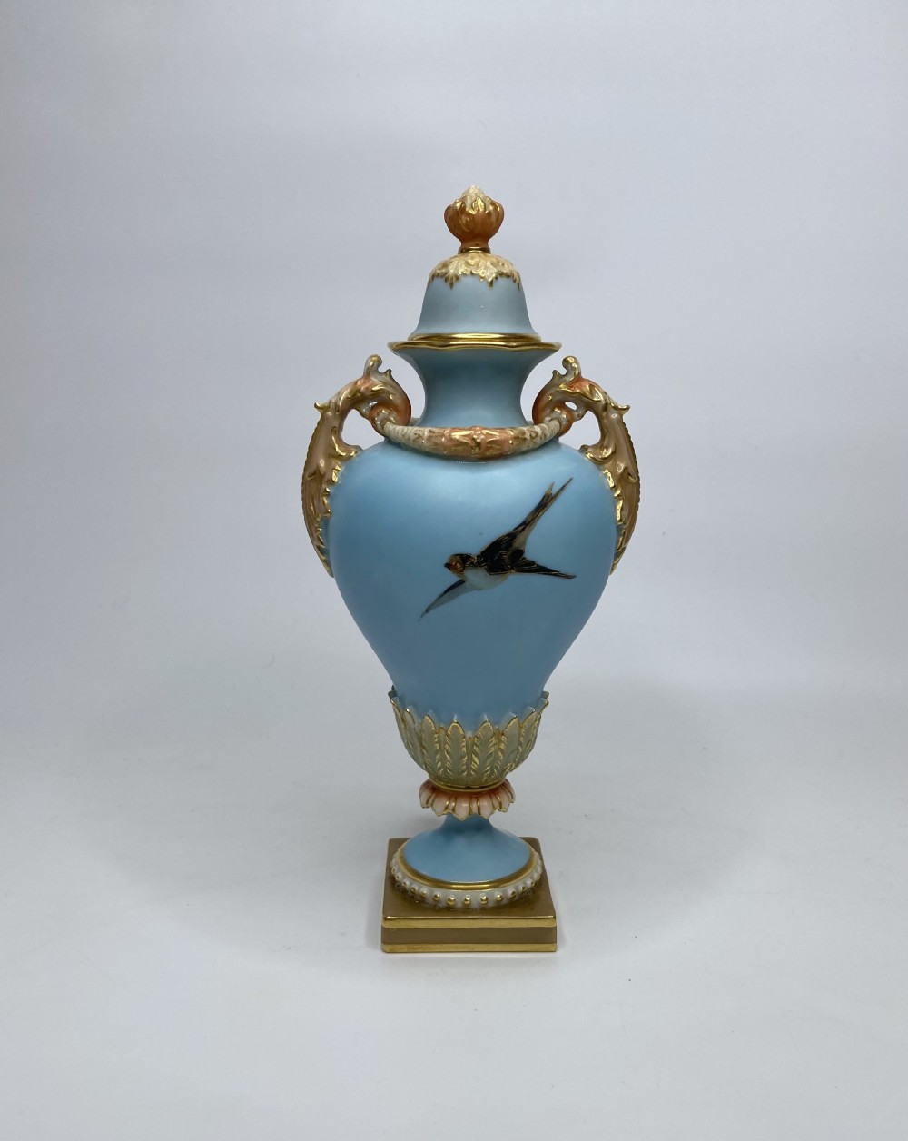 Royal Worcester ‘Swans’ vase and cover, Charles Baldwyn, d. 1902. View V