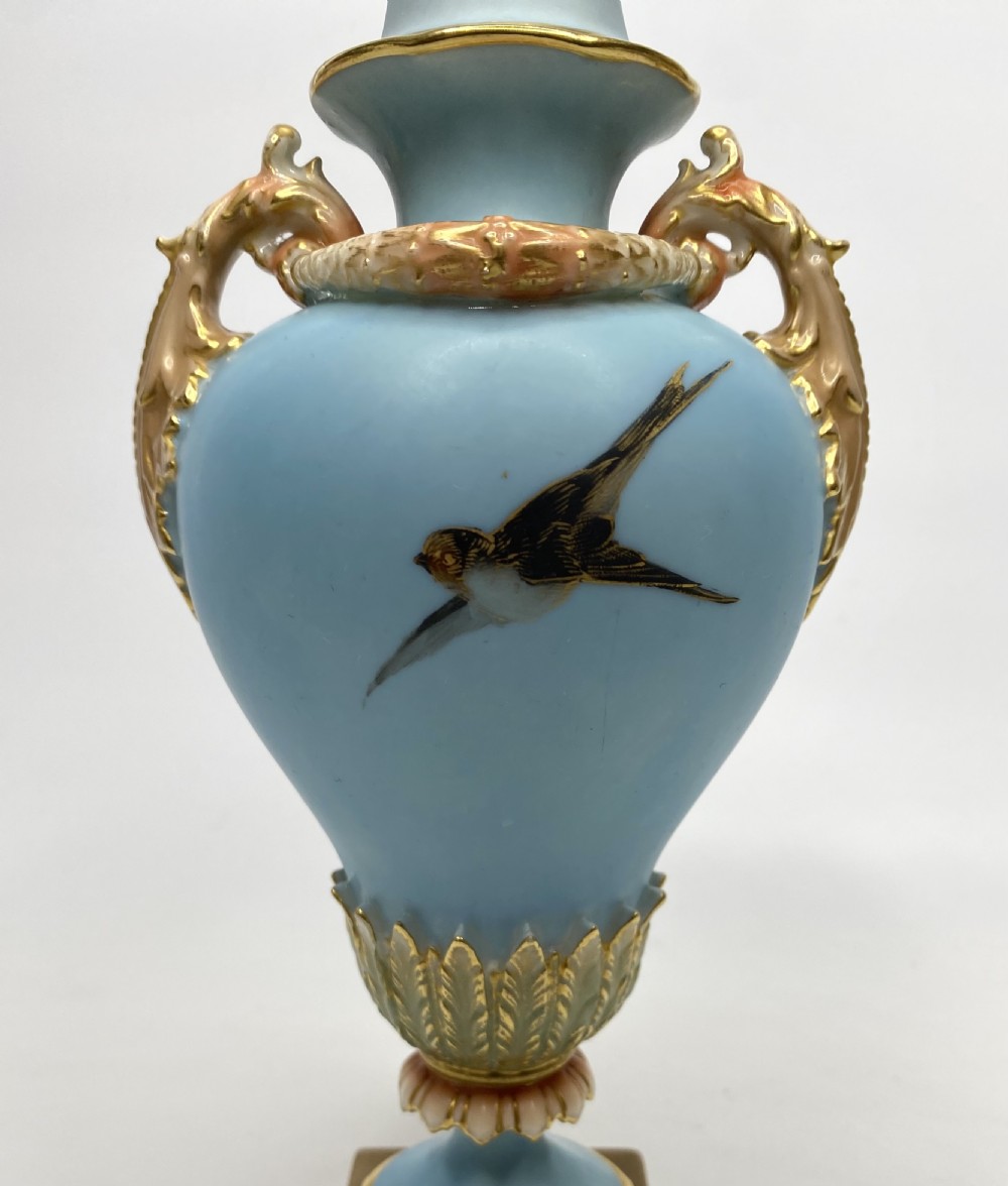 Royal Worcester ‘Swans’ vase and cover, Charles Baldwyn, d. 1902. View VII