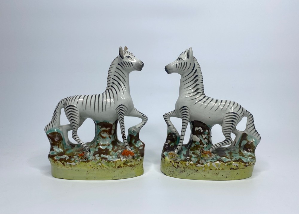 Pair Staffordshire Zebra, Thomas Parr factory, c. 1860.