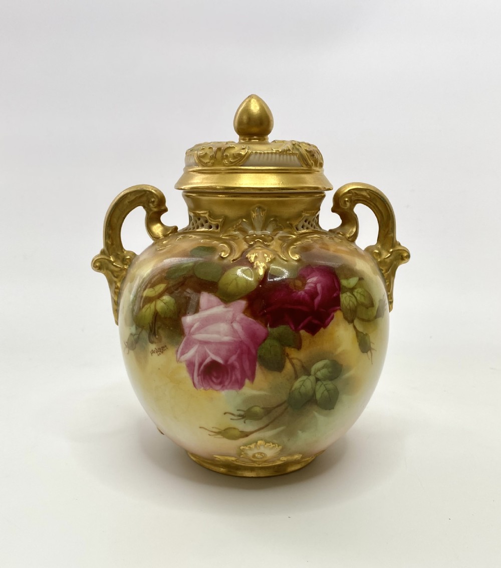 Royal Worcester pot pourri & cover, F. Harper, d. 1919.