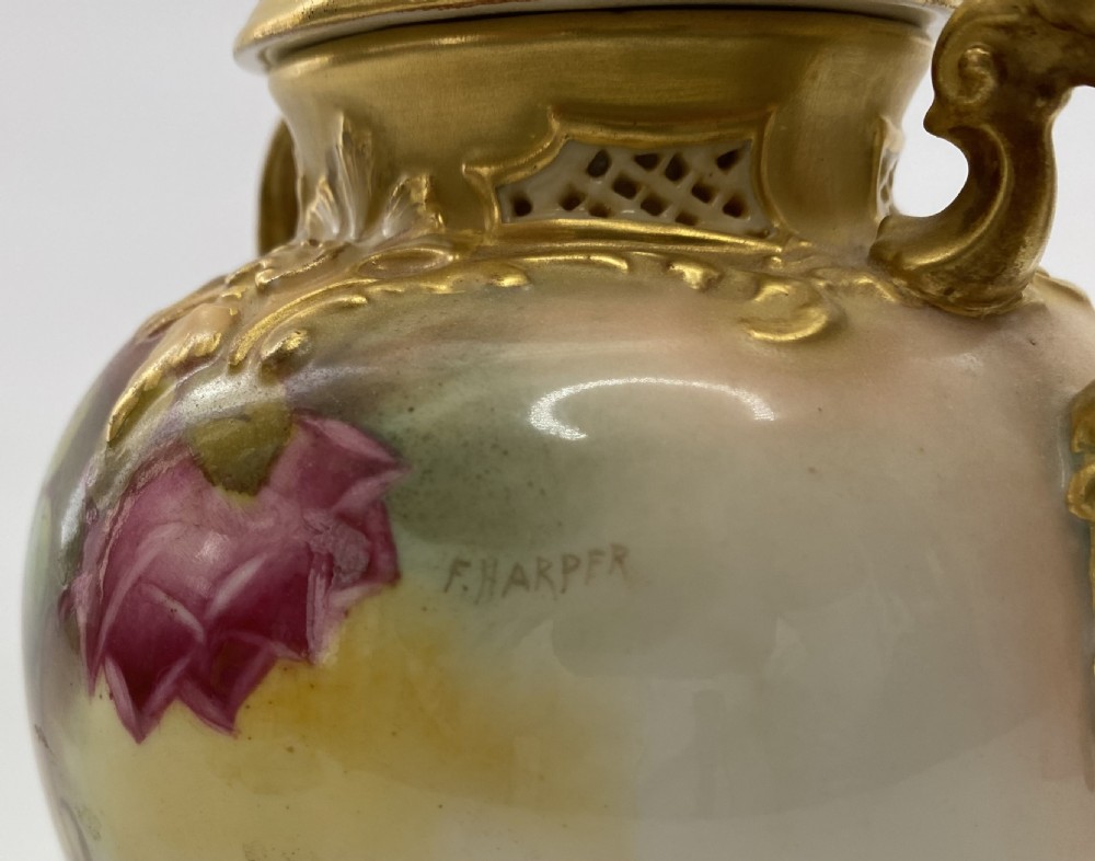 Royal Worcester pot pourri & cover, F. Harper, d. 1919. View III