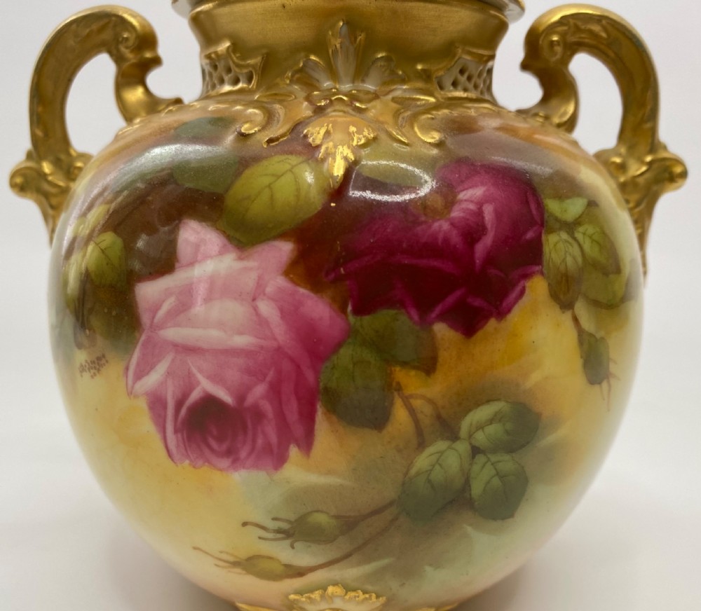 Royal Worcester pot pourri & cover, F. Harper, d. 1919. View VI