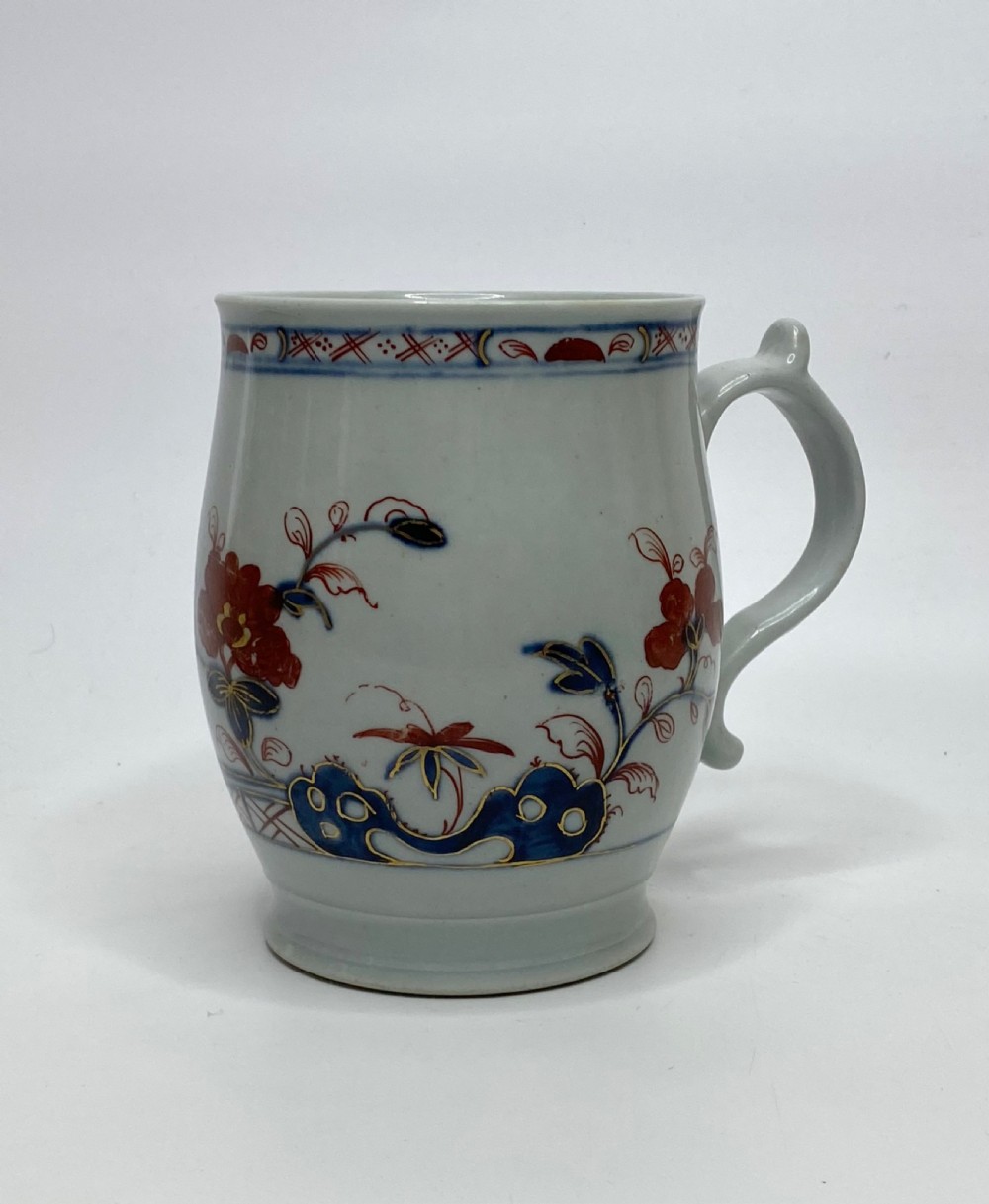 William Reid porcelain mug, c. 1756. Chinese Imari taste.