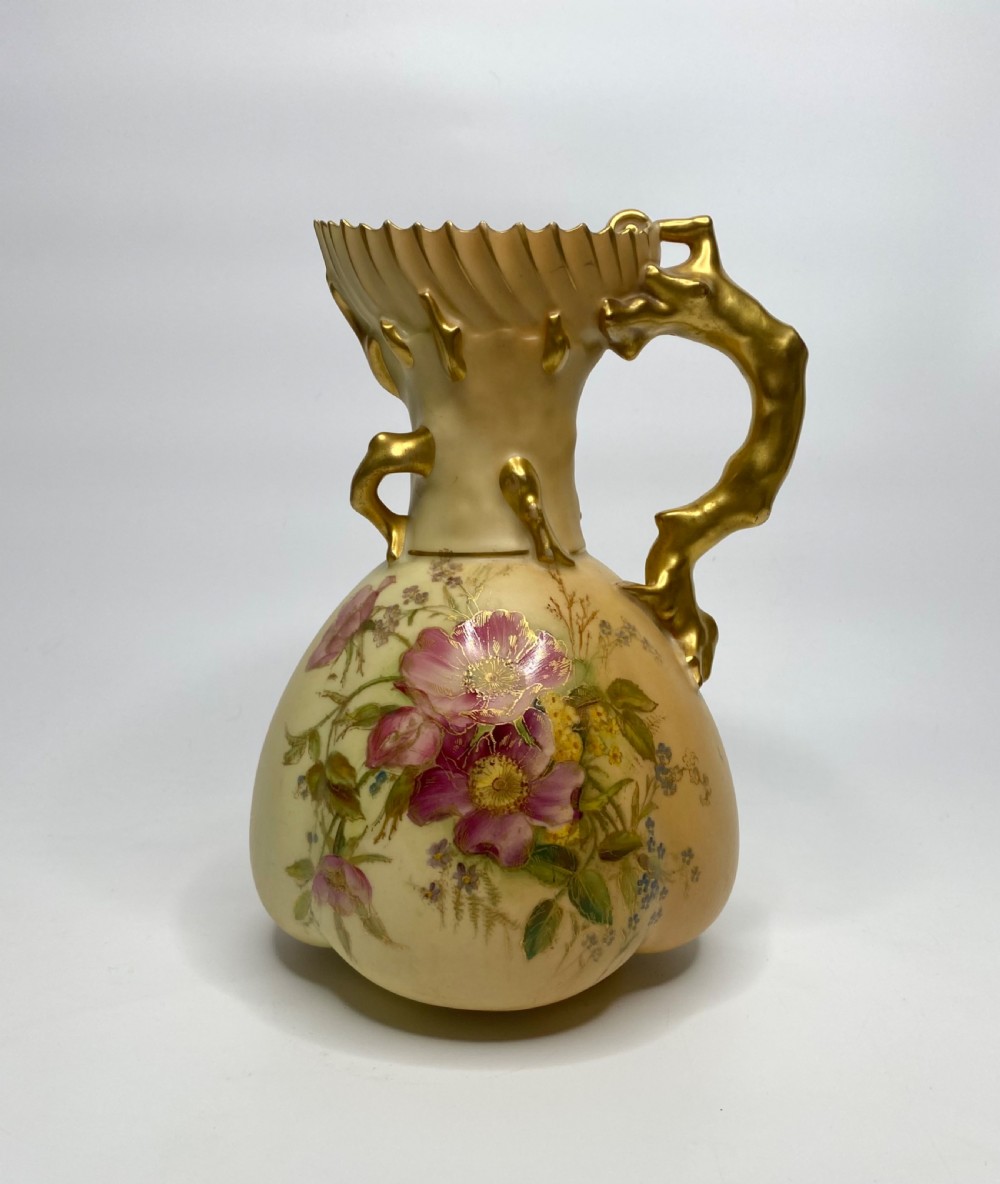 Royal Worcester porcelain ewer, ‘Blush Ivory’ glaze, dated 1908.