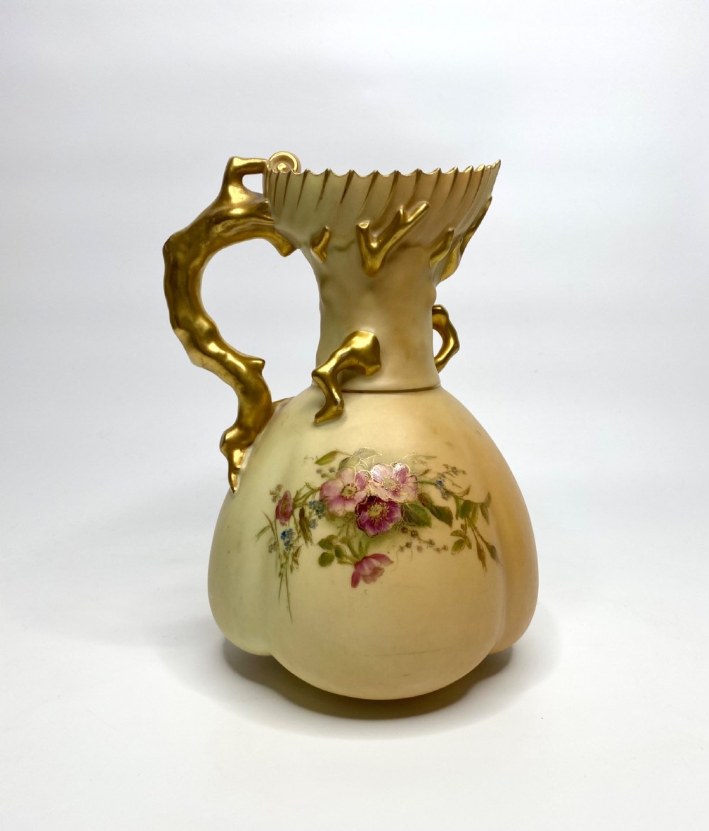 Royal Worcester porcelain ewer, ‘Blush Ivory’ glaze, dated 1908. View II
