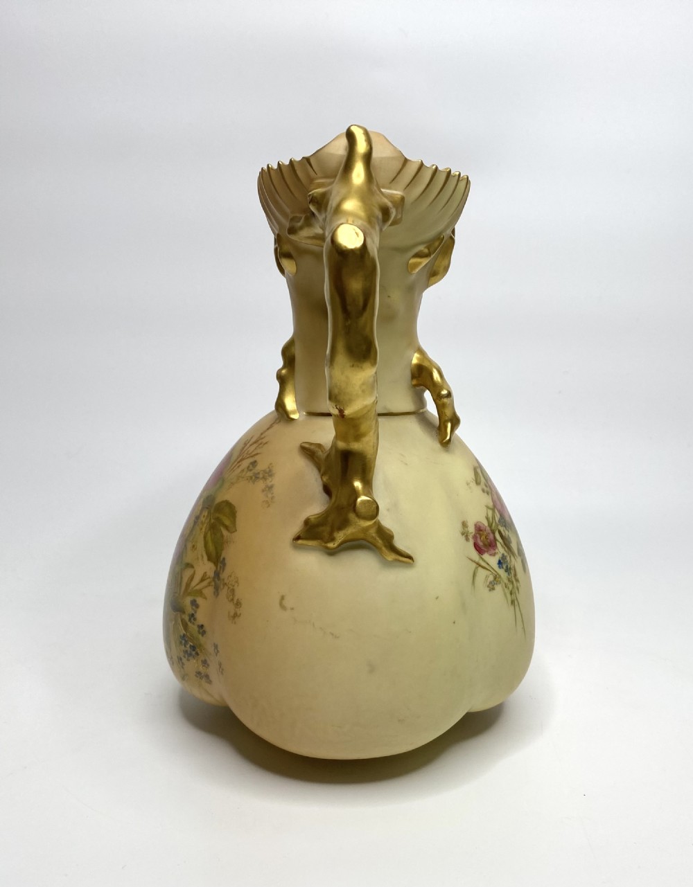 Royal Worcester porcelain ewer, ‘Blush Ivory’ glaze, dated 1908. View III