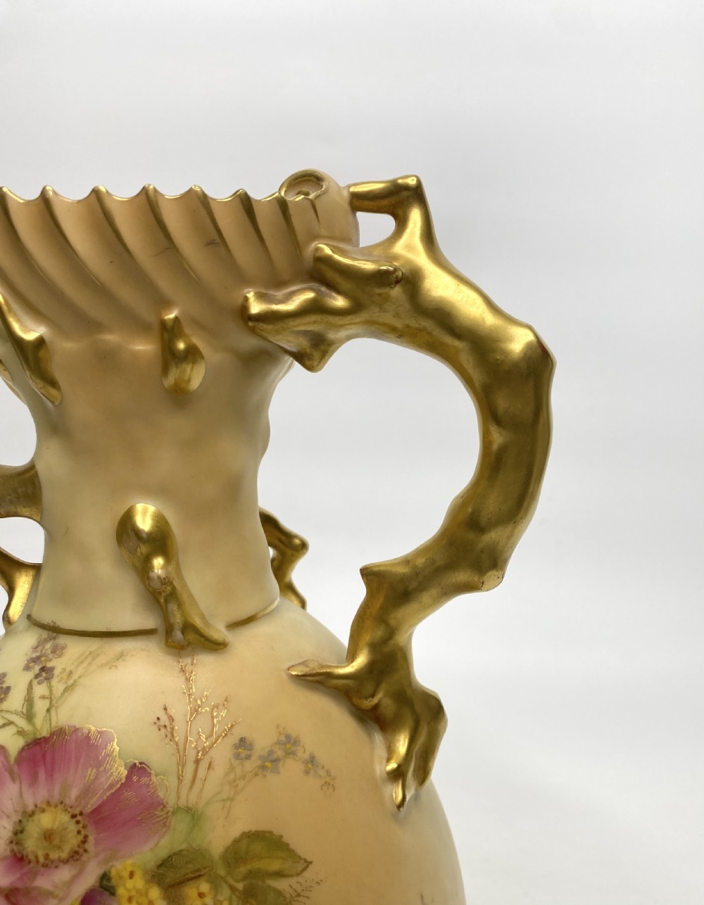Royal Worcester porcelain ewer, ‘Blush Ivory’ glaze, dated 1908. View IV