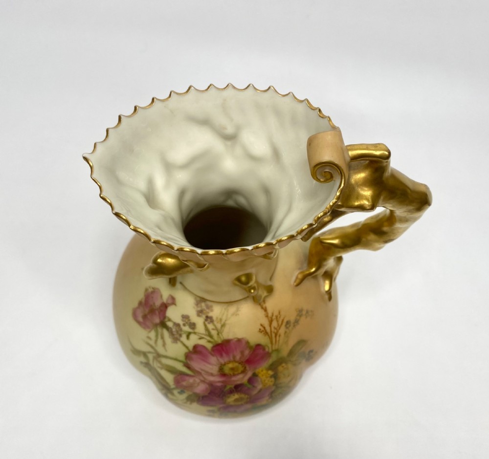 Royal Worcester porcelain ewer, ‘Blush Ivory’ glaze, dated 1908. View VII