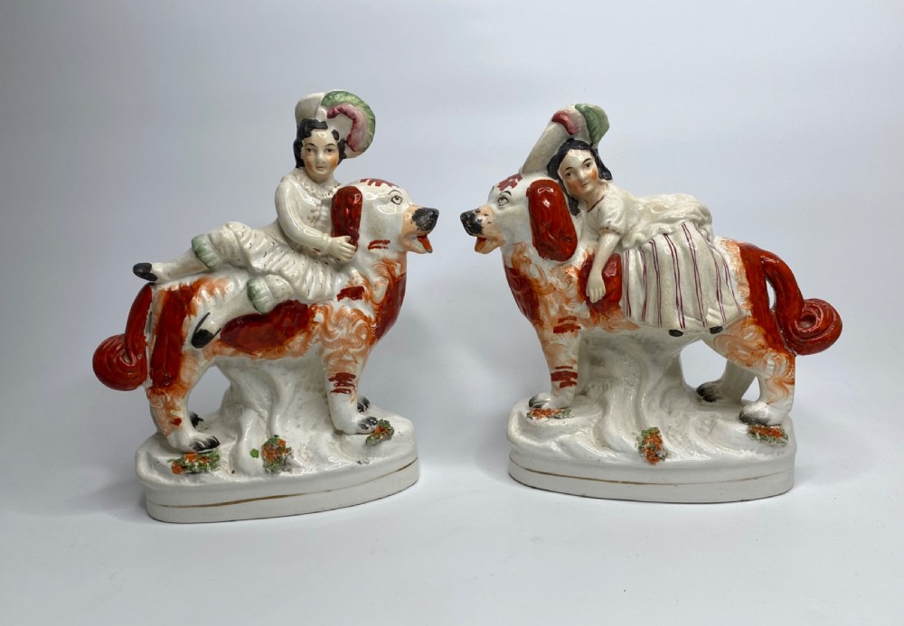 Staffordshire figures, Royal Children on dogs, c. 1850.