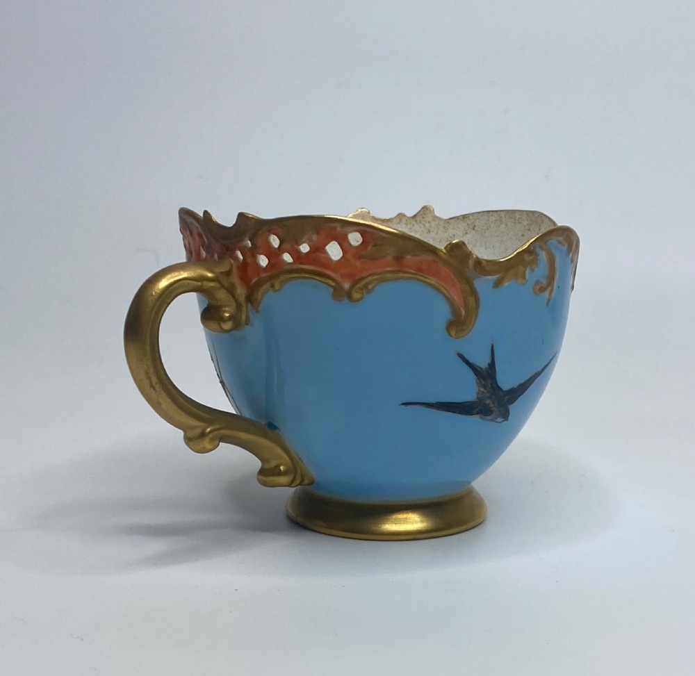 Royal Worcester cup and saucer. Swans, Charley Baldwyn, d. 1907. View XIII