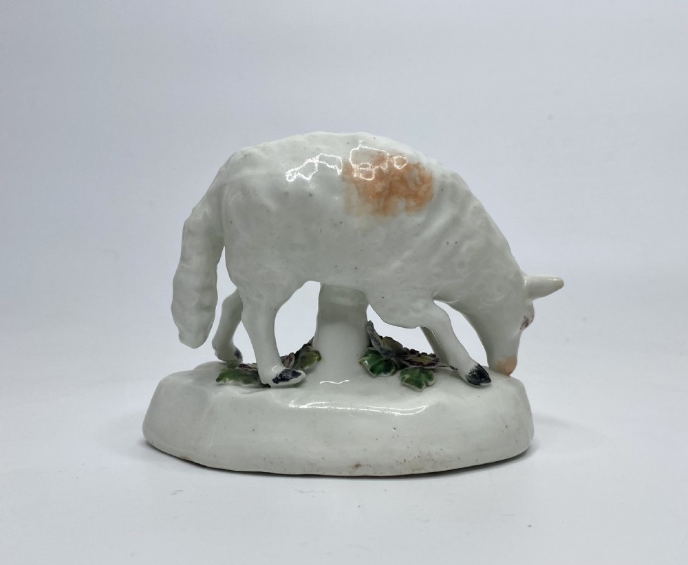 Rare Derby porcelain sheep grazing, c. 1760. View III