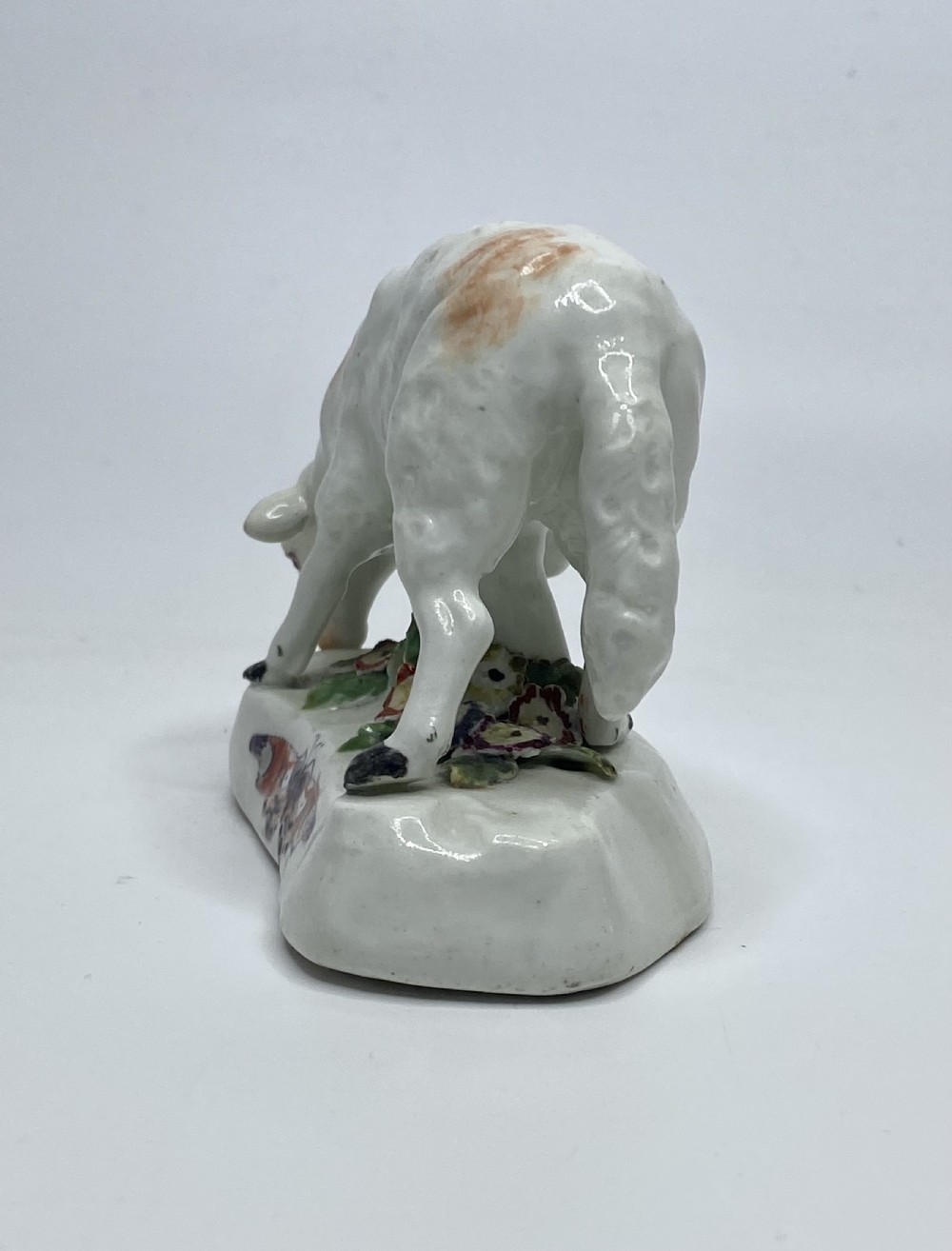 Rare Derby porcelain sheep grazing, c. 1760. View IV