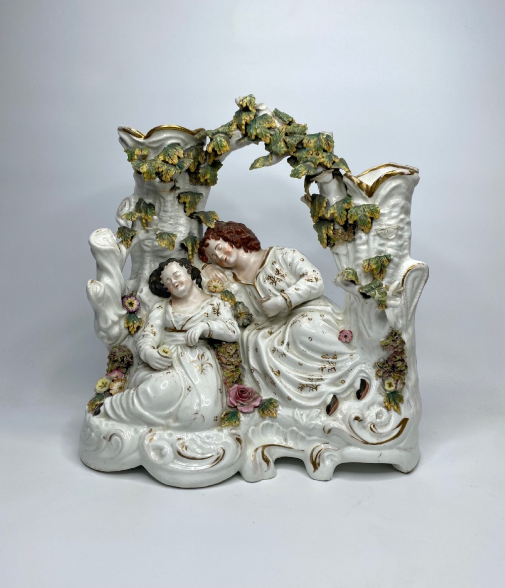 Rare Staffordshire porcelaneous Babes in the Woods group, c. 1830.