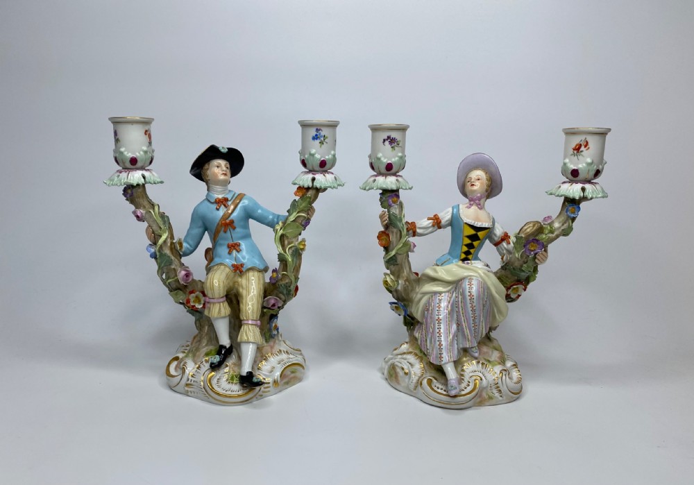 Pair Meissen porcelain candelabra, c. 1870.