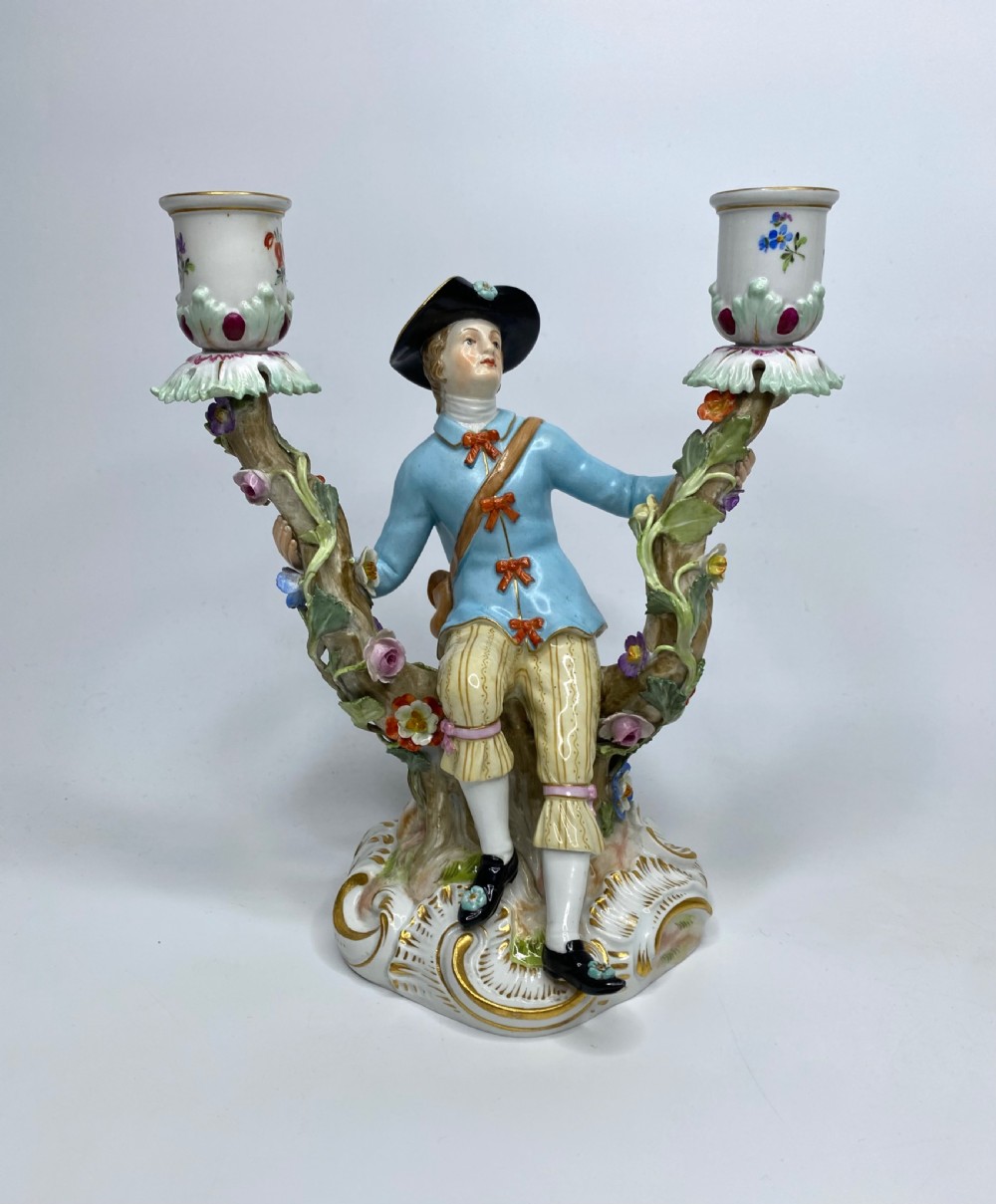 Pair Meissen porcelain candelabra, c. 1870. View II