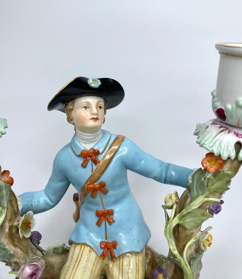 Pair Meissen porcelain candelabra, c. 1870. View III