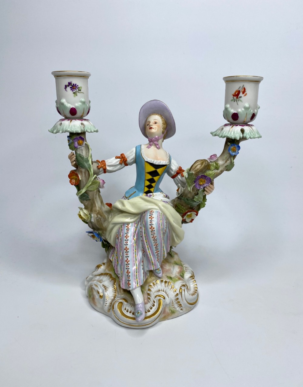 Pair Meissen porcelain candelabra, c. 1870. View X