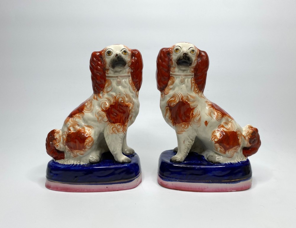 Pair Staffordshire pottery Spaniels, c. 1850.