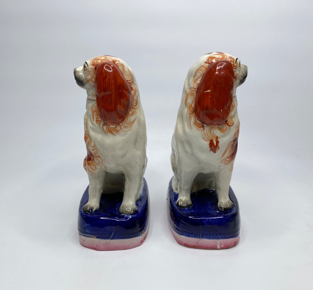 Pair Staffordshire pottery Spaniels, c. 1850. View II
