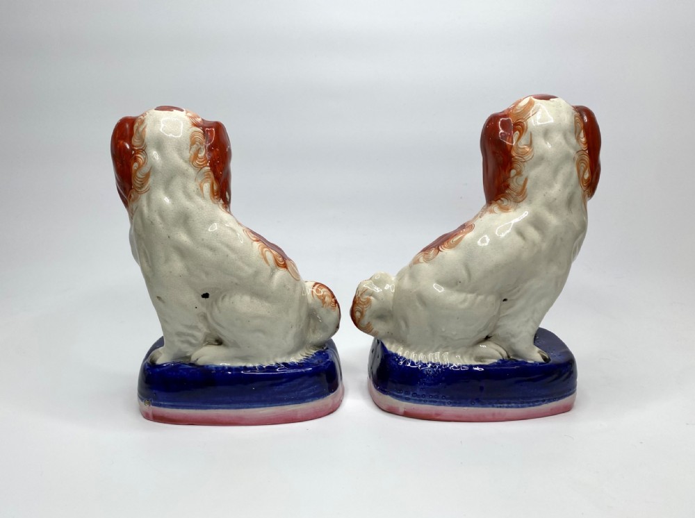 Pair Staffordshire pottery Spaniels, c. 1850. View III