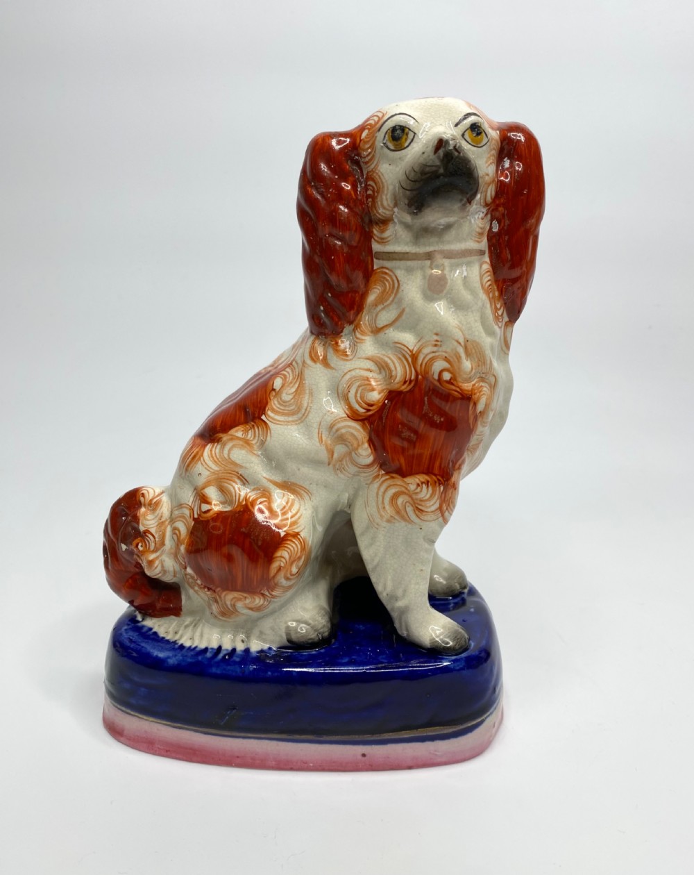 Pair Staffordshire pottery Spaniels, c. 1850. View IV