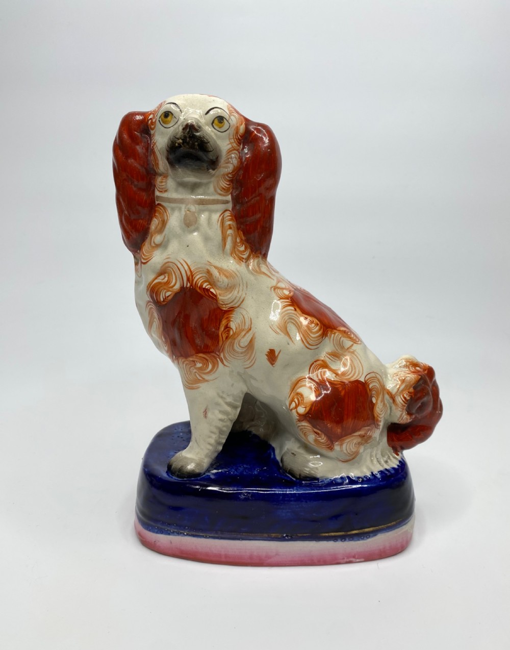 Pair Staffordshire pottery Spaniels, c. 1850. View V