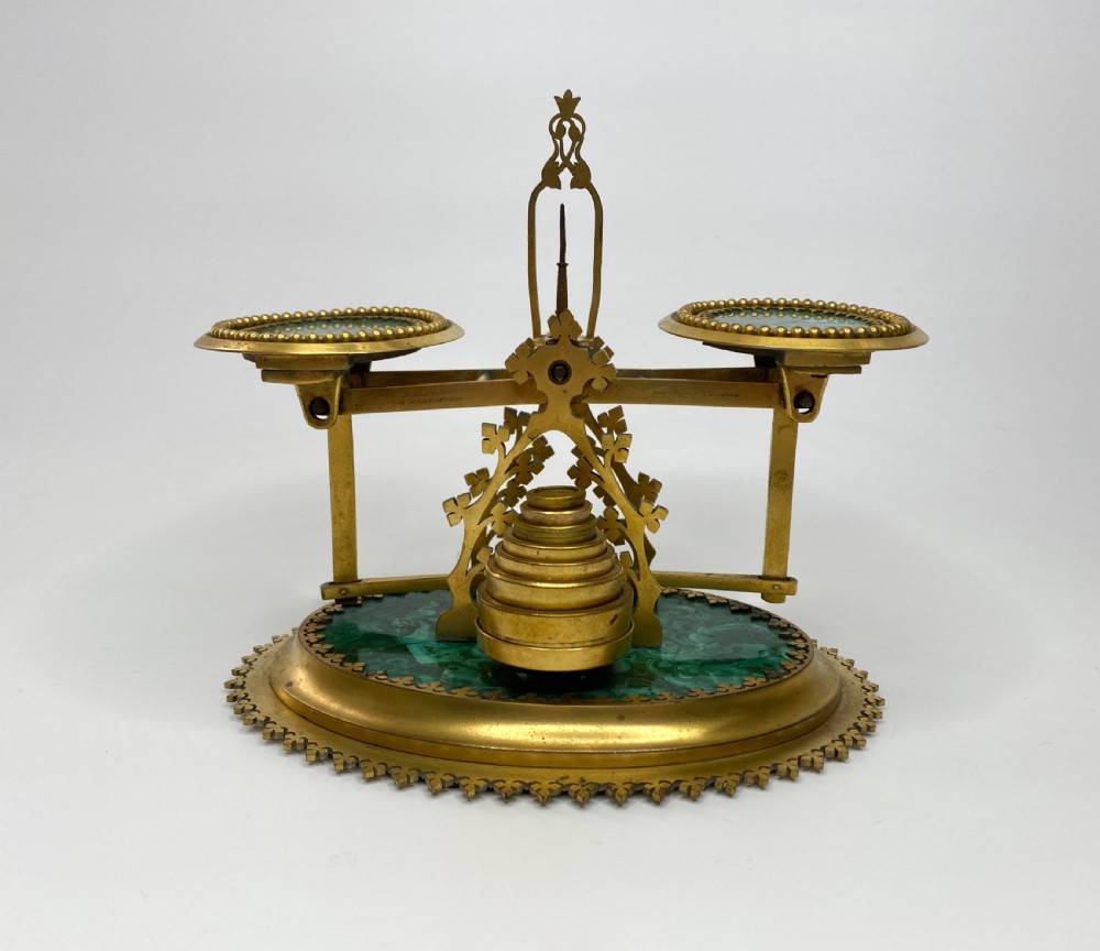 Malachite postal scales, Halstaff & Hannaford, London, c. 1850. View II
