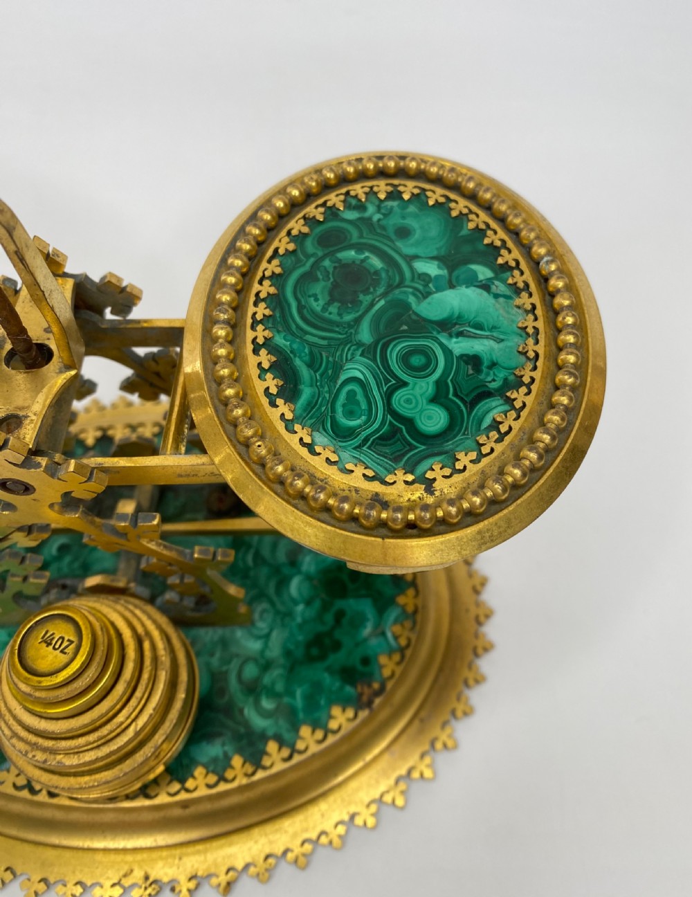 Malachite postal scales, Halstaff & Hannaford, London, c. 1850. View VI