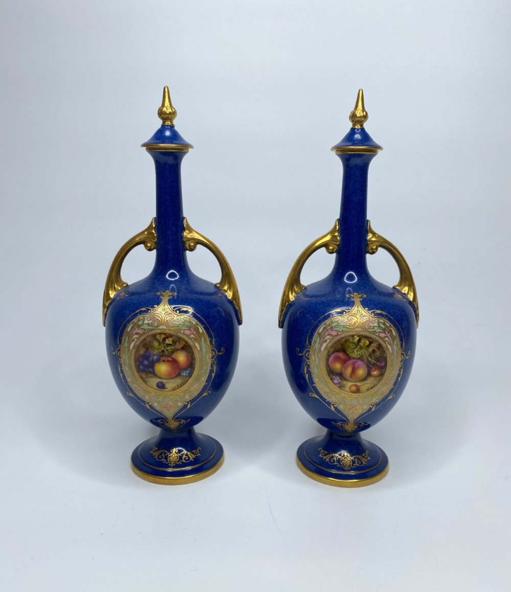 Pair Royal Worcester ‘Fruit’ vases, W.Bee, dated 1923.