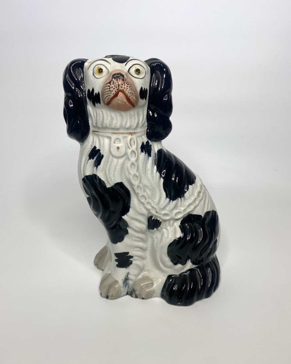 Pair Staffordshire pottery Spaniels, c. 1850. View VI