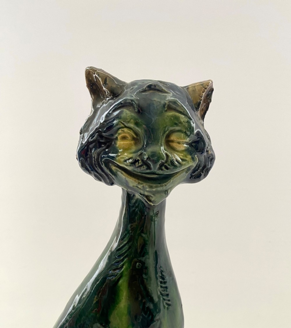 Pair Arts & Crafts pottery Cat candlesticks, c. 1910. View V