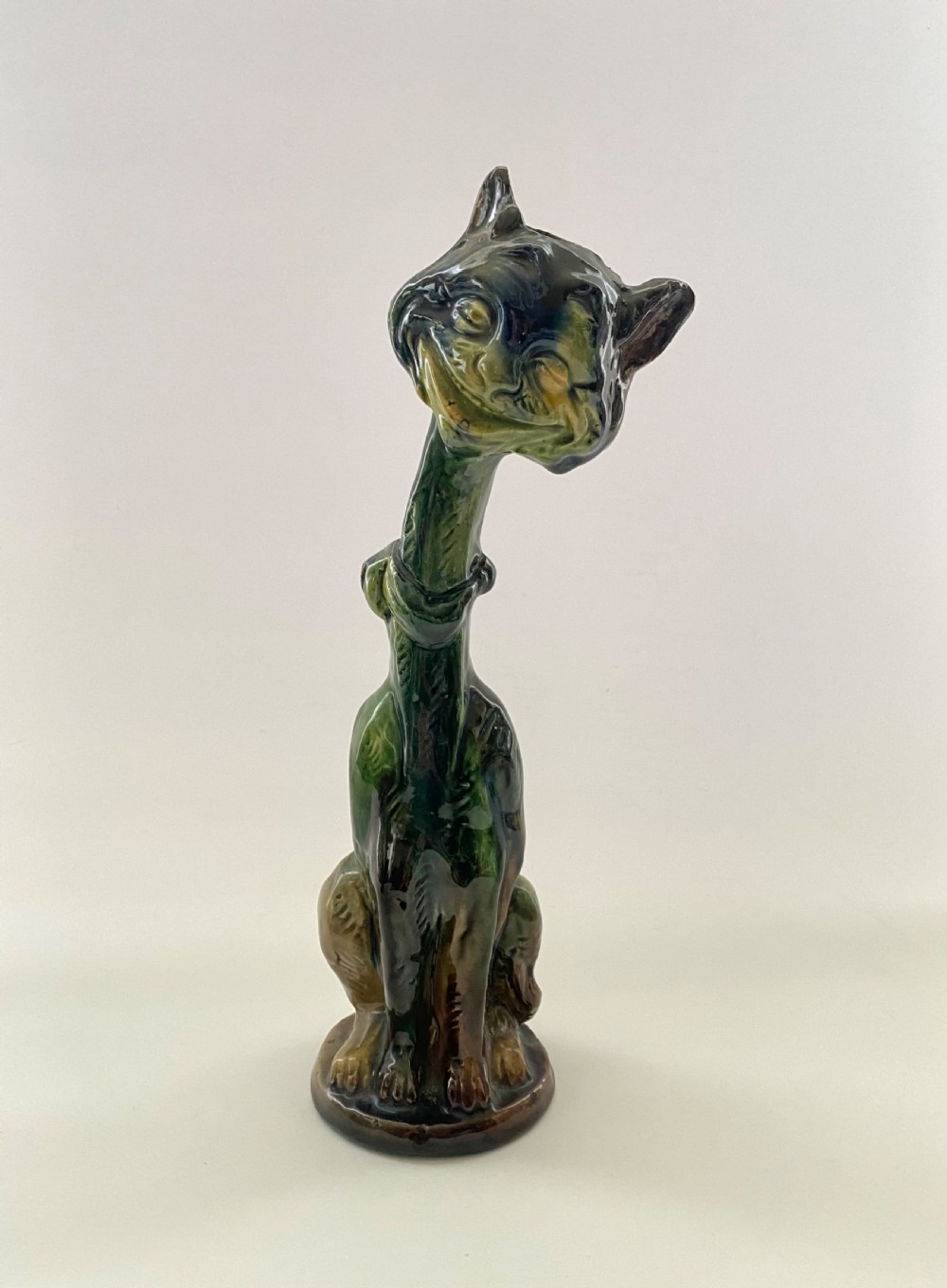 Pair Arts & Crafts pottery Cat candlesticks, c. 1910. View VI