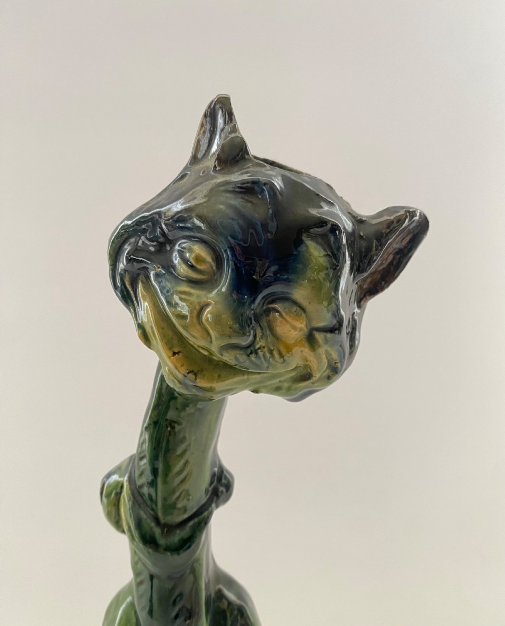 Pair Arts & Crafts pottery Cat candlesticks, c. 1910. View VII