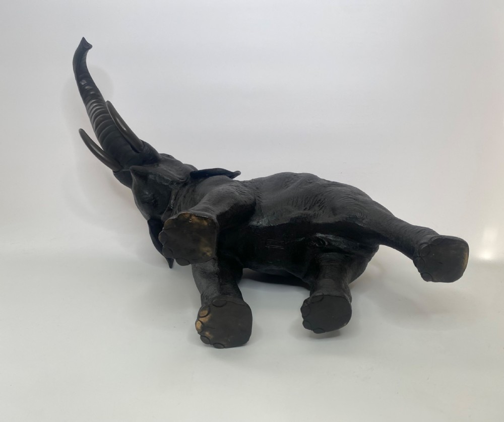 Japanese bronze elephant okimono, Genryusai Seiya, Meiji Period. View X