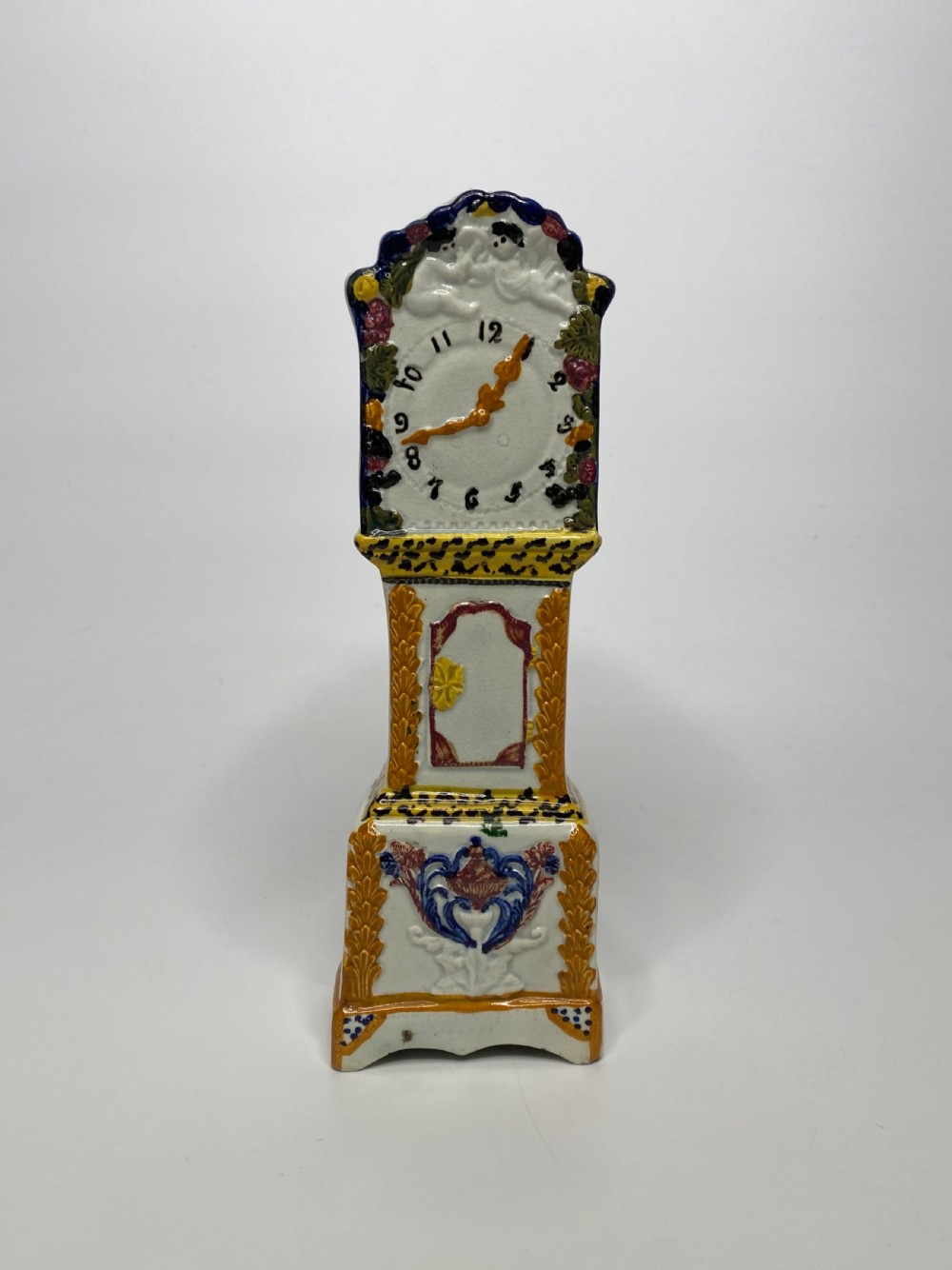 Yorkshire Prattware grandfather clock, c. 1810.