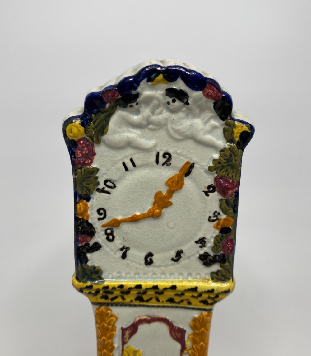Yorkshire Prattware grandfather clock, c. 1810. View V
