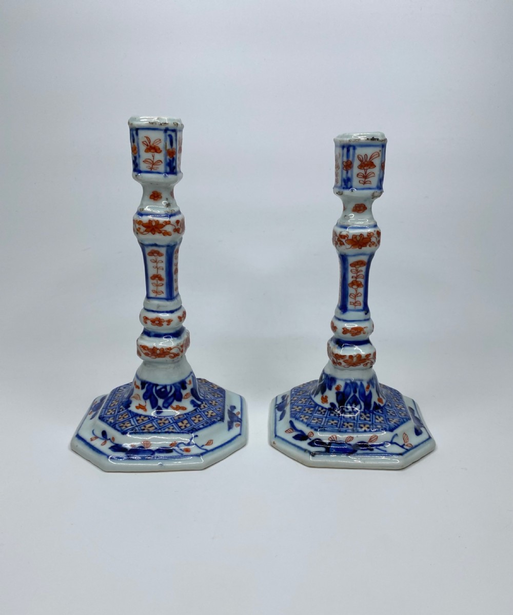 Chinese Imari candlesticks, c. 1720, Kangxi Period.