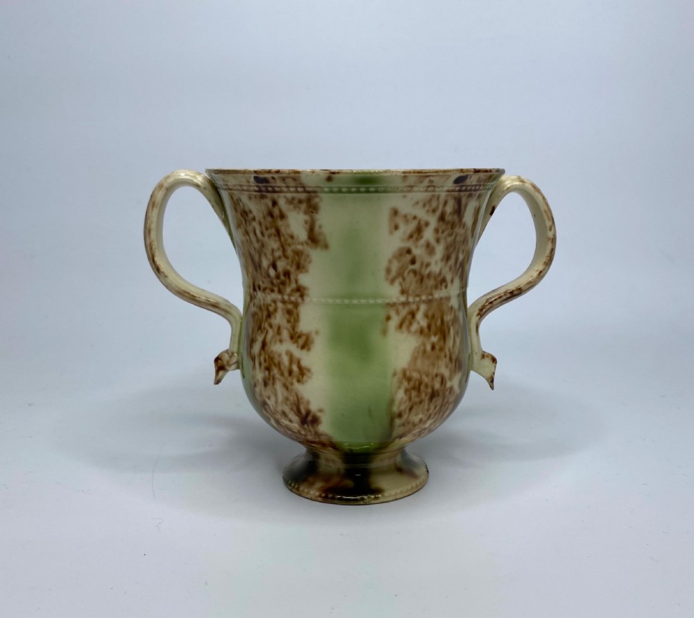 Staffordshire Whieldon glaze loving cup, c. 1760.