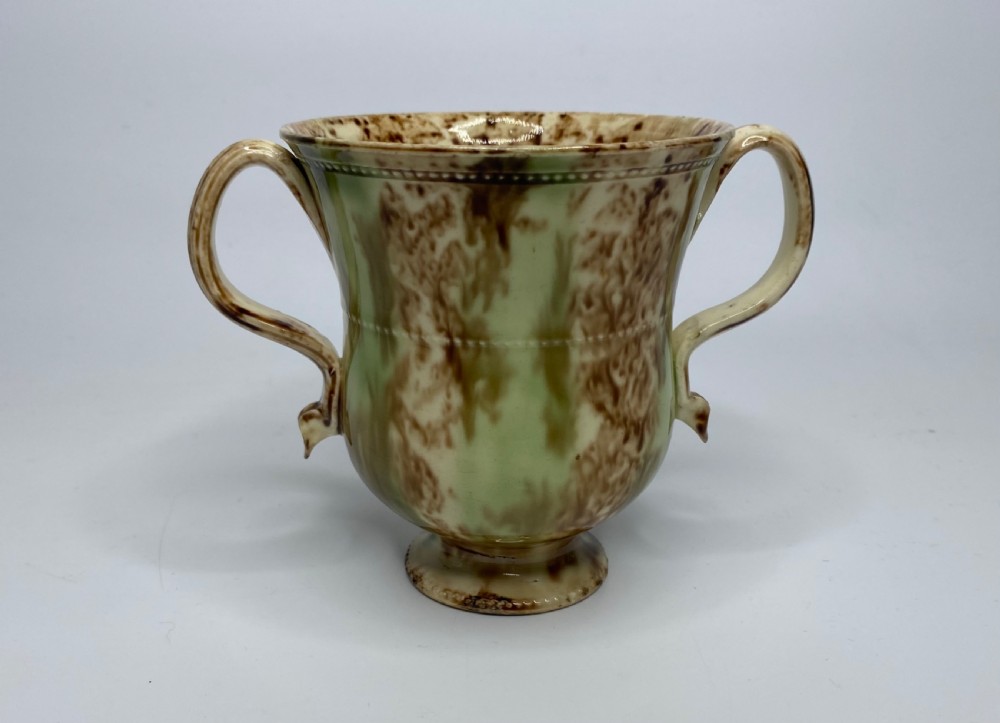 Staffordshire Whieldon glaze loving cup, c. 1760. View III