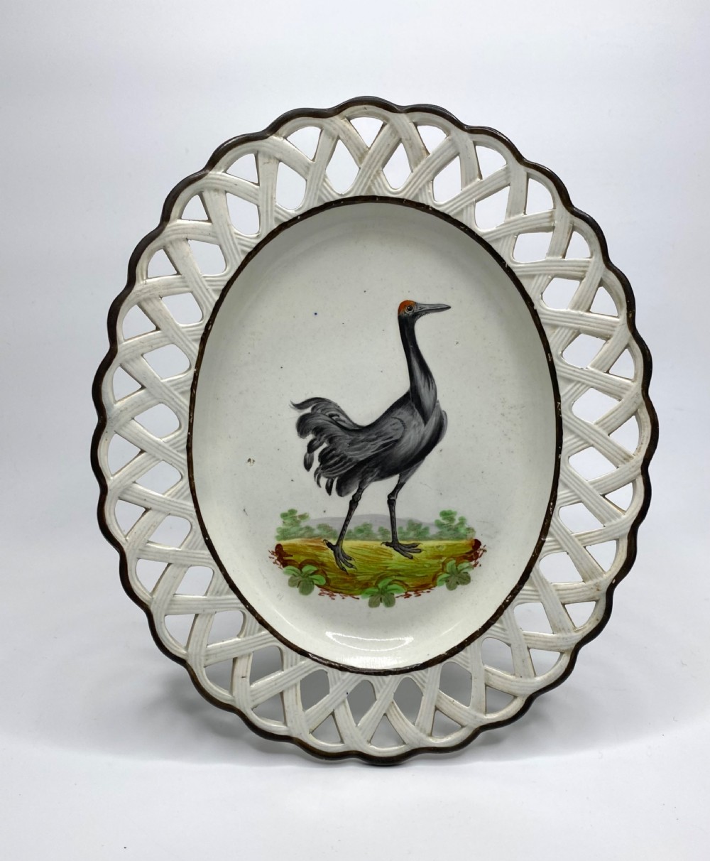 Staffordshire ornithological dish, Common Crane, c. 1810.
