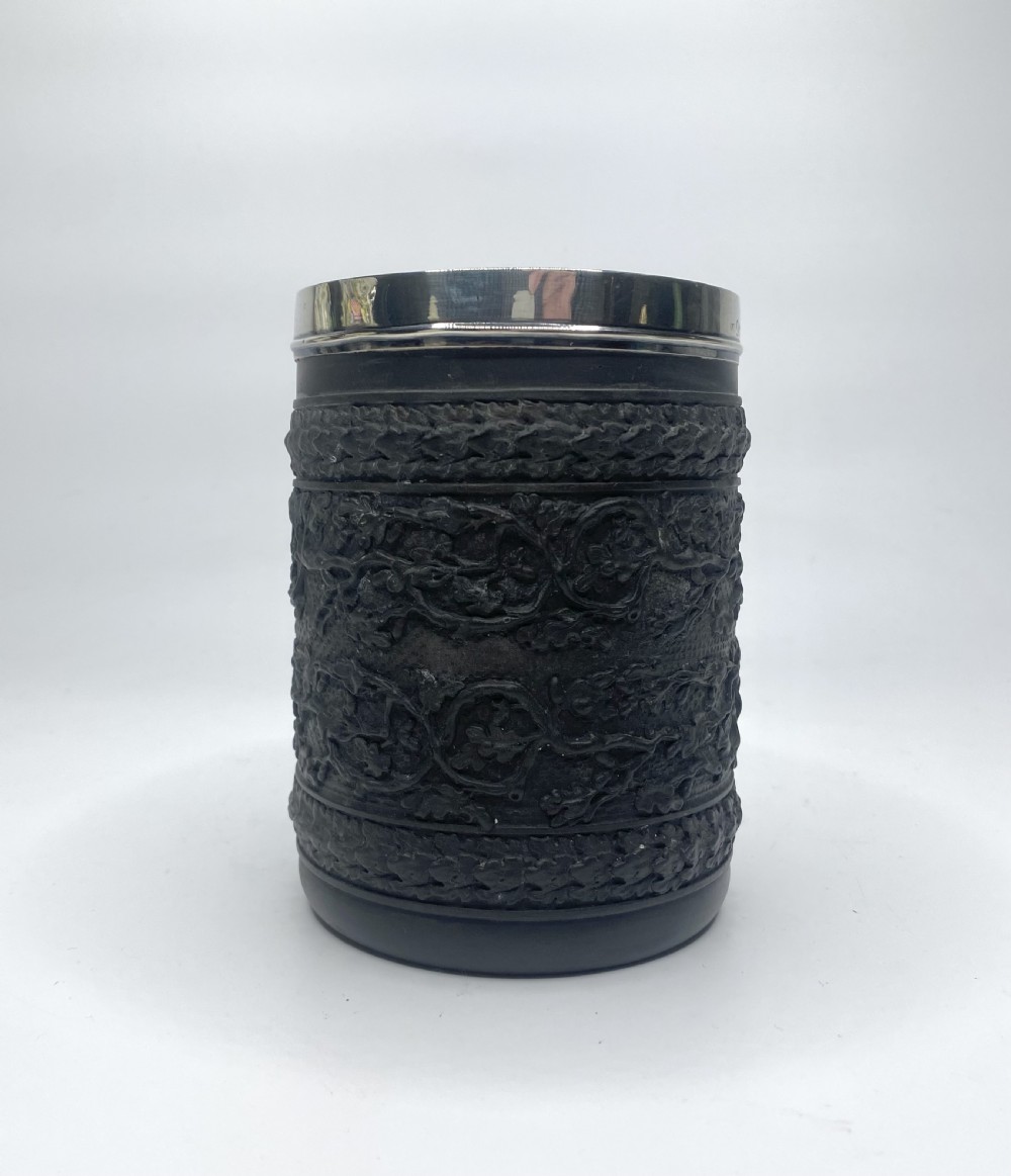 Wedgwood black basalt mug, silver mounted, d. 1808. View II