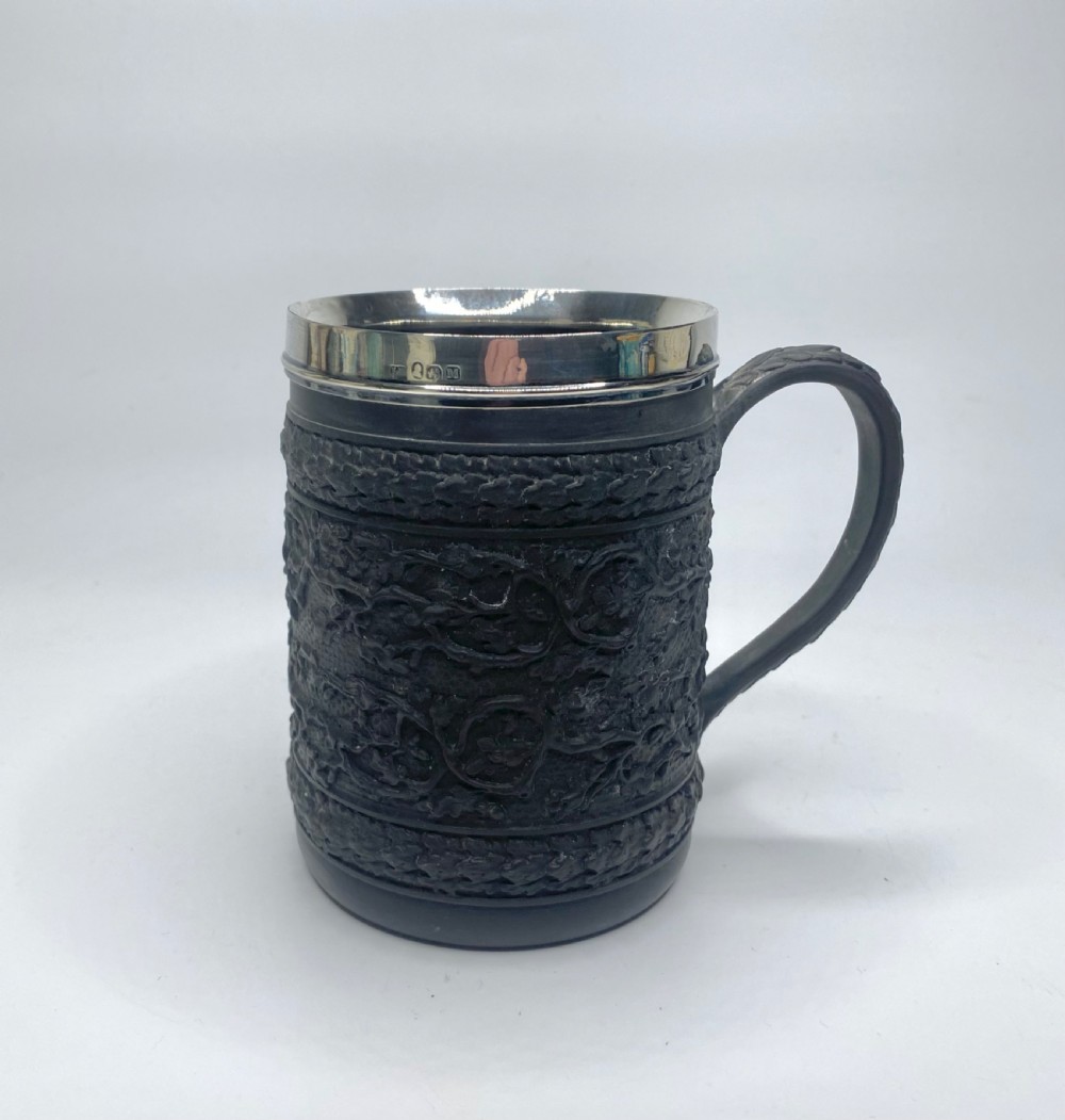 Wedgwood black basalt mug, silver mounted, d. 1808. View III