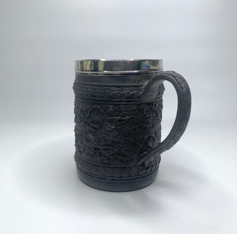 Wedgwood black basalt mug, silver mounted, d. 1808. View IV