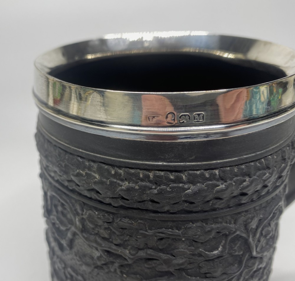 Wedgwood black basalt mug, silver mounted, d. 1808. View VI